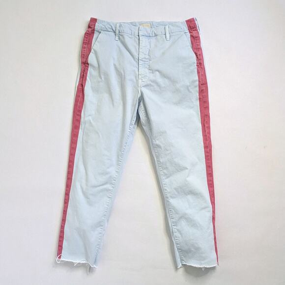 Mother Pants Shaker Prep Fray Women 31 Blue Killing Time Raw Hem Stripe Zipper - Picture 1 of 14